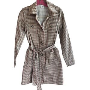 Cabi XS Houndstooth Plaid Belted Long Sleeve‎ Shirt Dress Jacket Blazer